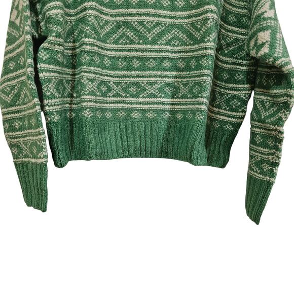 American Eagle Fair Isle Nordic Knit Sweater Green and White Size L - Picture 2 of 6